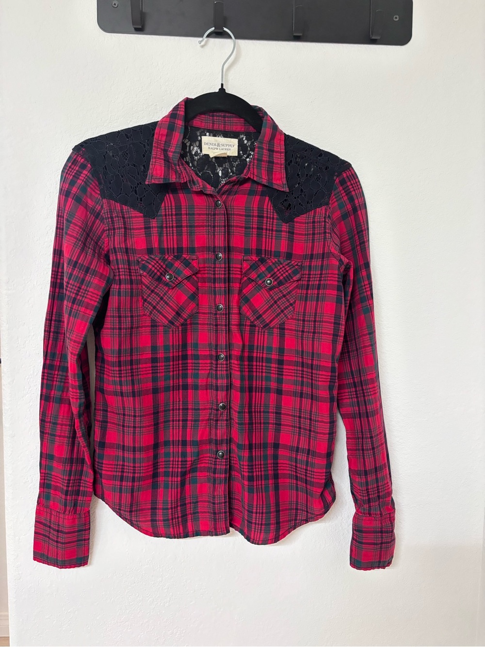 Denim & Supply Ralph Lauren Red & Black Plaid Button-Down with Lace Yoke